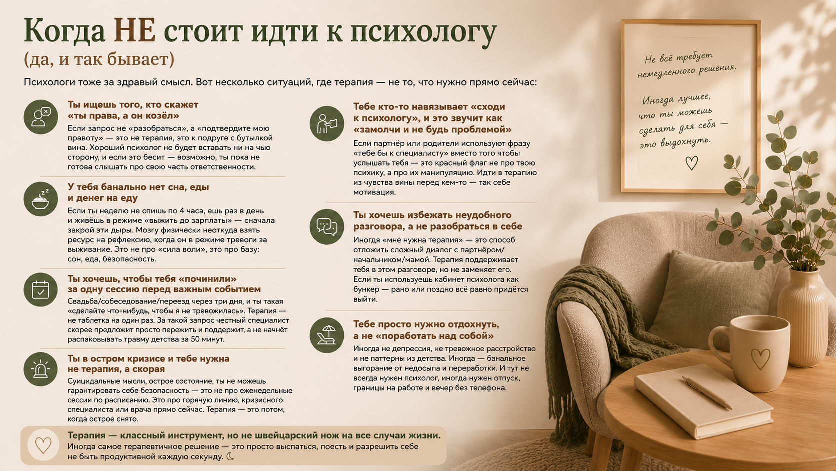 Когда НЕ стоит идти к психологу (да, и так бывает)